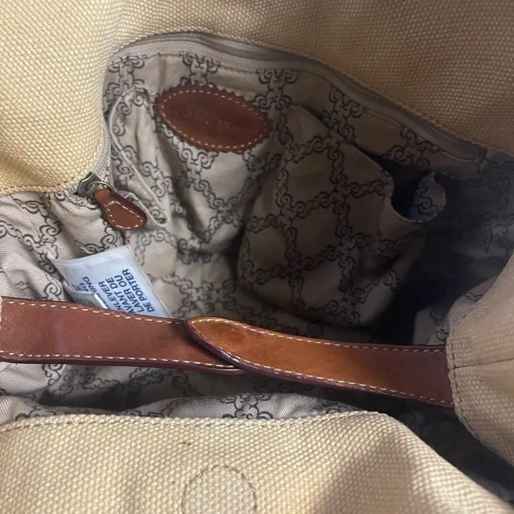 Forth & Towne Cognac synthetic woven Satchel beige embroidery tan leather straps